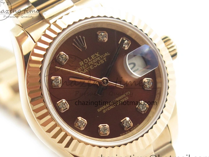 MiroTime 0412 DateJust 28mm RG BP Maker Best Edition Brown Diam Dial Fluted Bezel On RG Bracelet ETA TopPick 3441